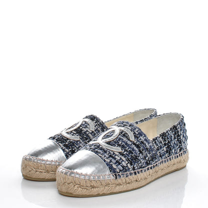 Chanel Metallic Tweed Lambskin CC Espadrilles 36 Blue Black Silver 3 of 8
