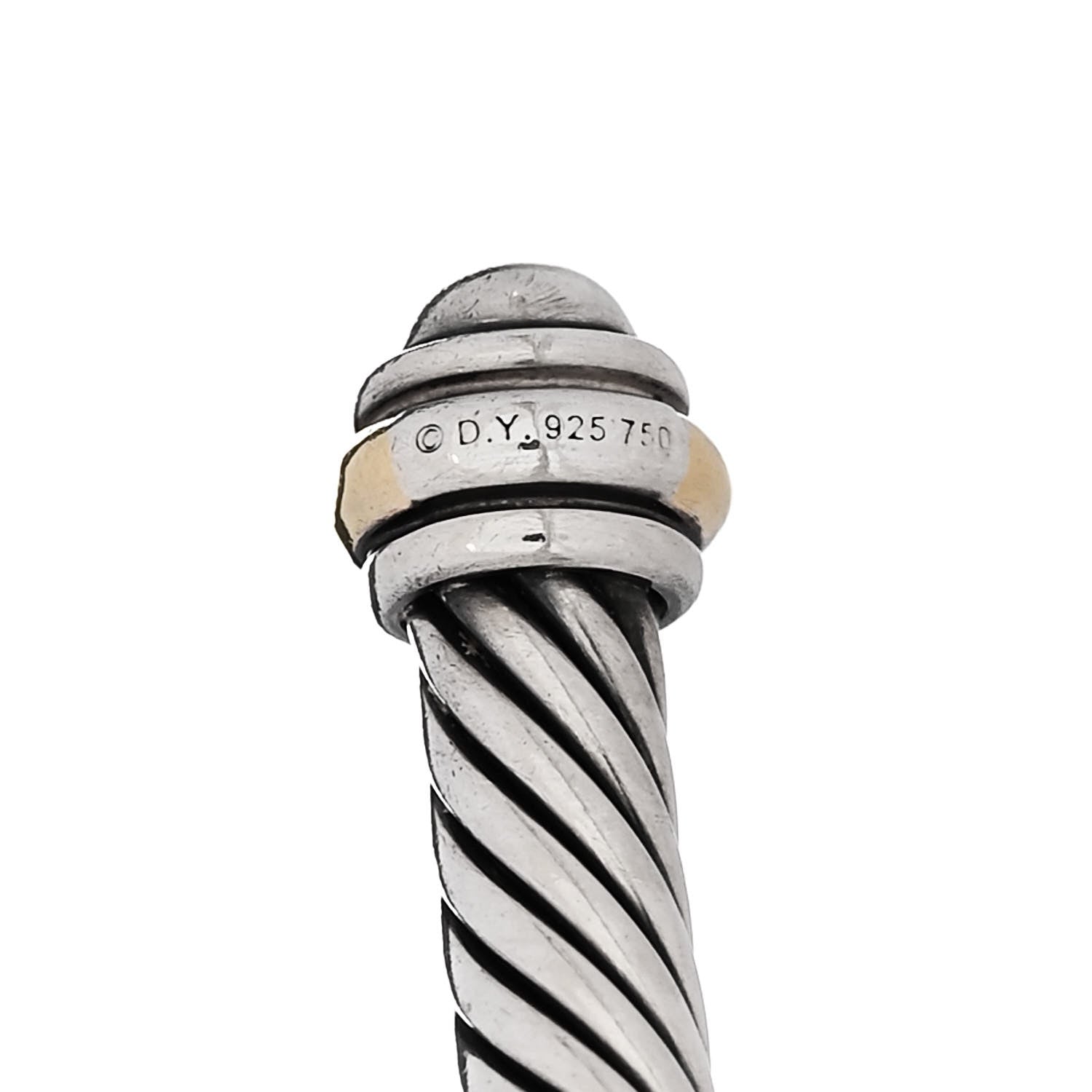 David Yurman Sterling Silver 18K Yellow Gold 4mm Cable Classics Bracelet 3 of 4