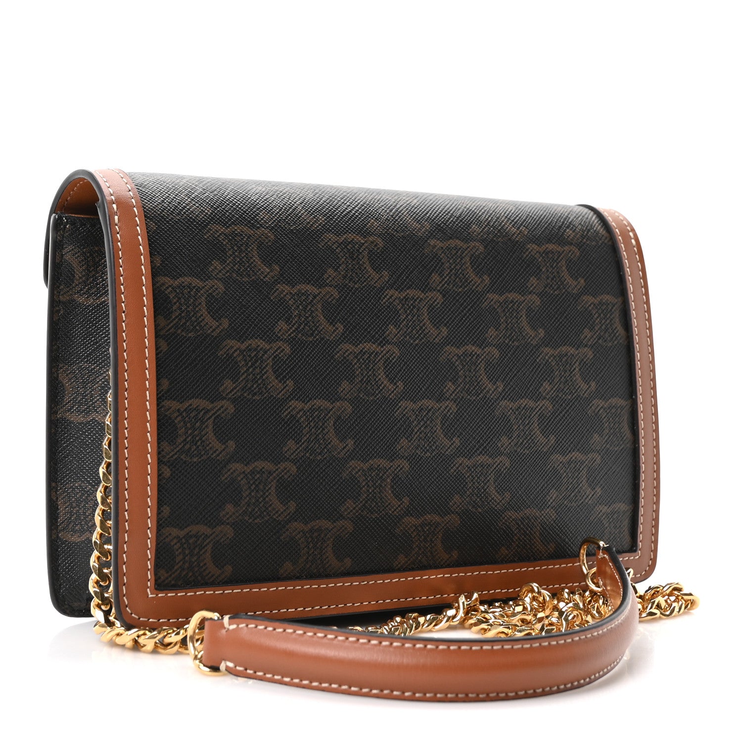 Celine Triomphe Canvas Calfskin Margo Wallet on Chain Tan 3 of 10