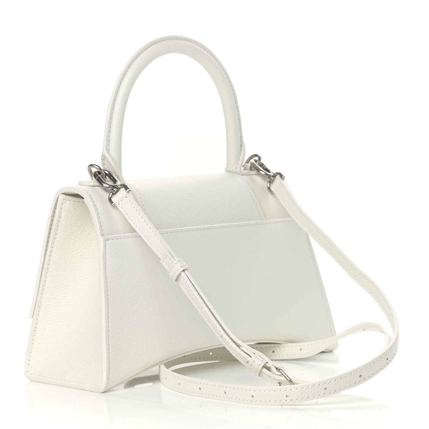 Grained Calfskin Small Hourglass Top Handle Bag White