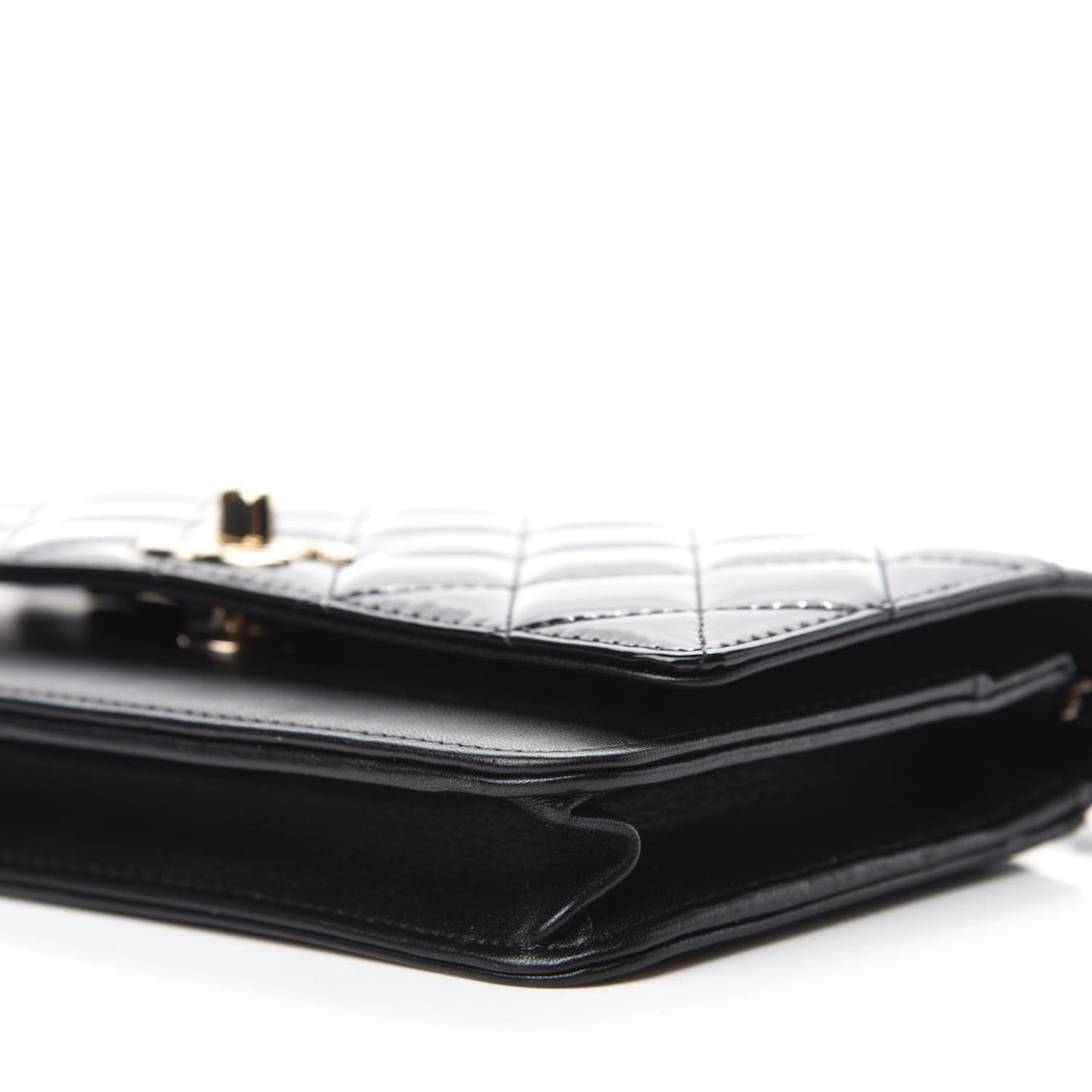 Patent Lambskin Quilted Wallet On Chain WOC Black