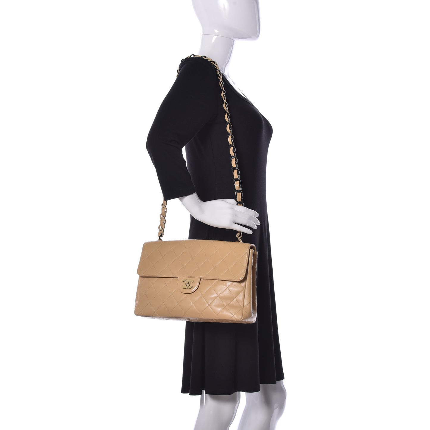 Lambskin Bekko Resin Jumbo Single Flap Beige