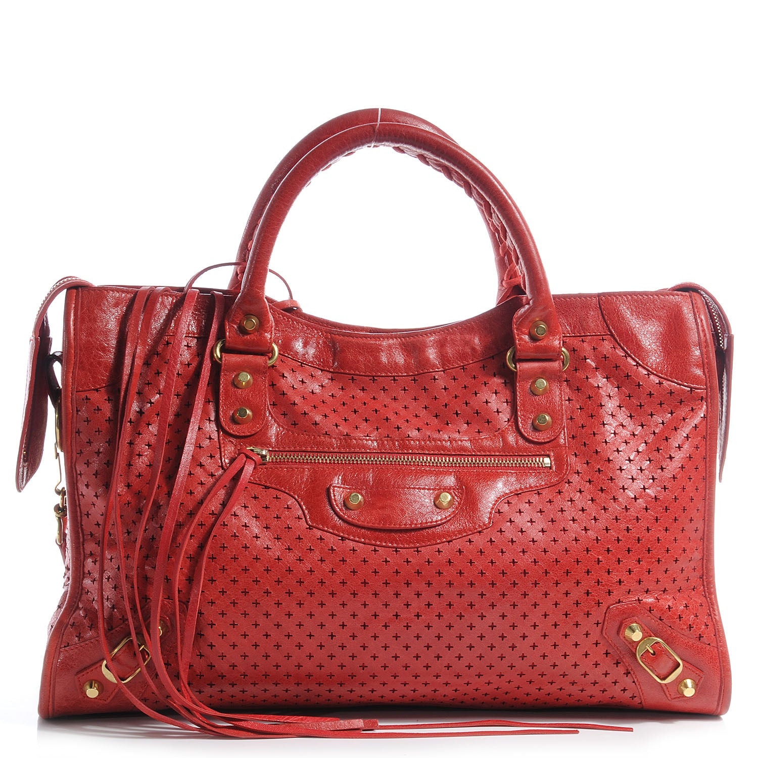 Balenciaga Agneau Cross Perforated City Ruby Red 1 of 38