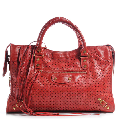Balenciaga Agneau Cross Perforated City Ruby Red 1 of 38