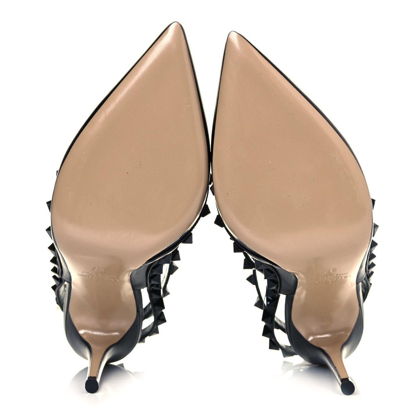 Calfskin Lacquered Monochrome Rockstud Ankle Strap 100mm Pumps 37 Black