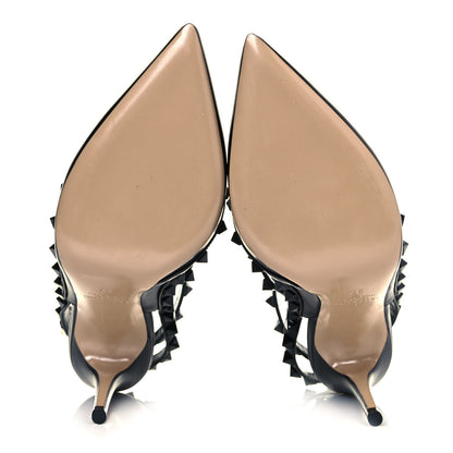 Valentino Garavani Calfskin Lacquered Monochrome Rockstud Ankle Strap 100mm Pumps 37 Black 5 of 8