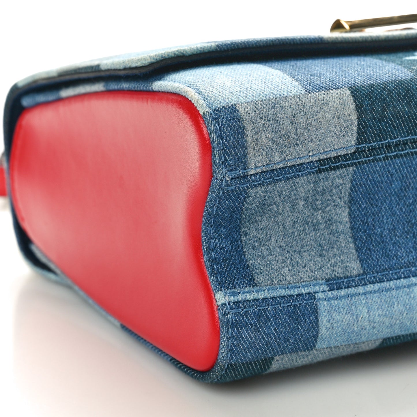 Denim Damier Monogram Twist Shoulder Bag MM Blue Rouge