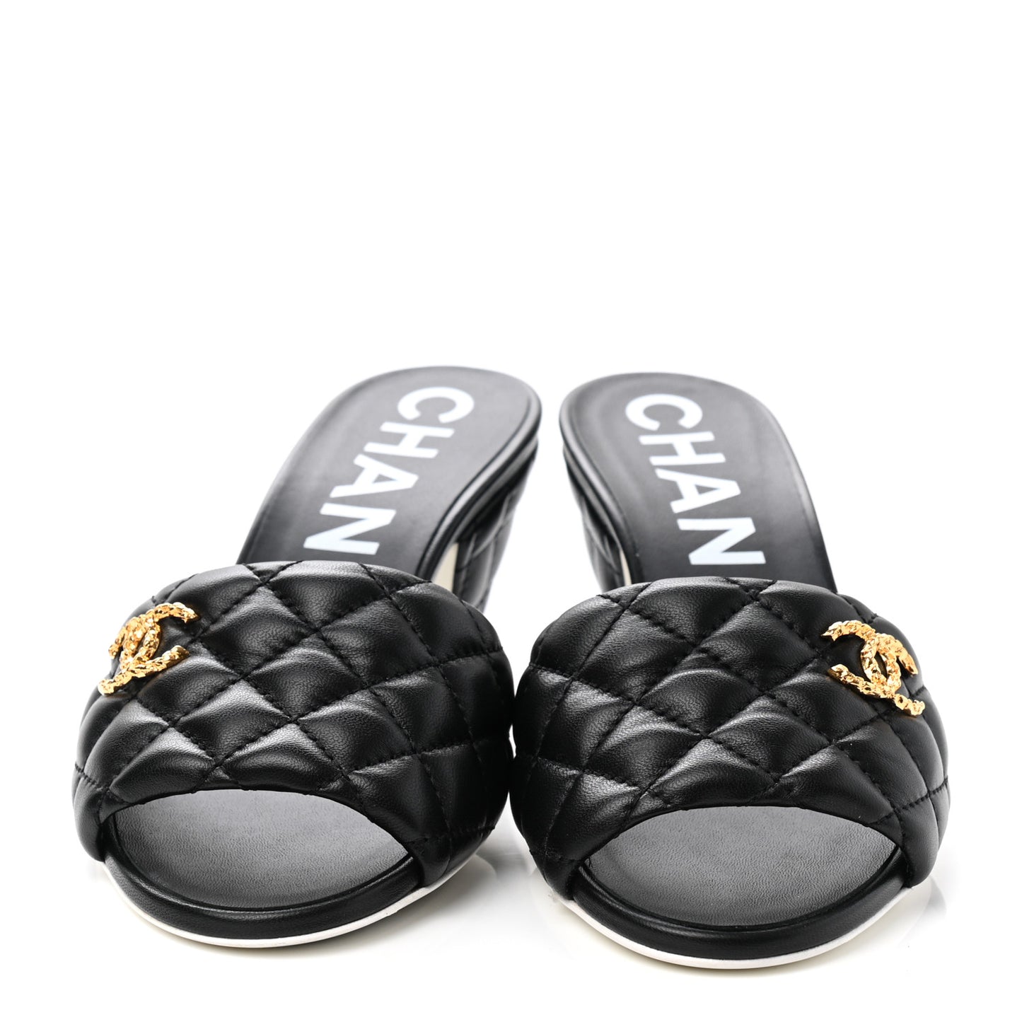 Lambskin Quilted Textured CC Mules 36 Black