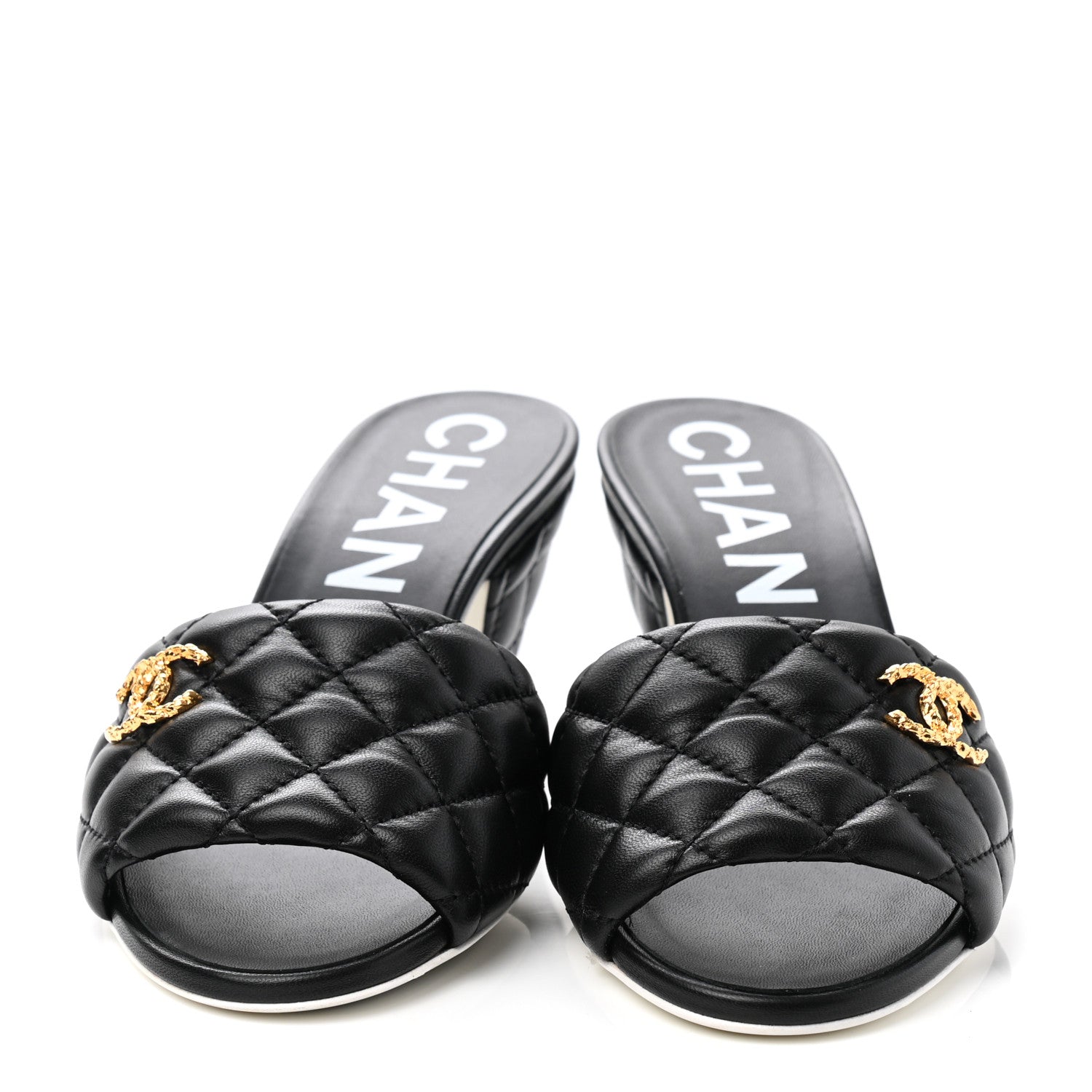 Chanel Lambskin Quilted Textured CC Mules 36 Black 2 of 9