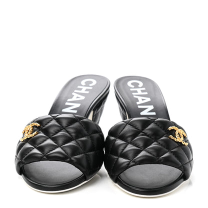 Chanel Lambskin Quilted Textured CC Mules 36 Black 2 of 9