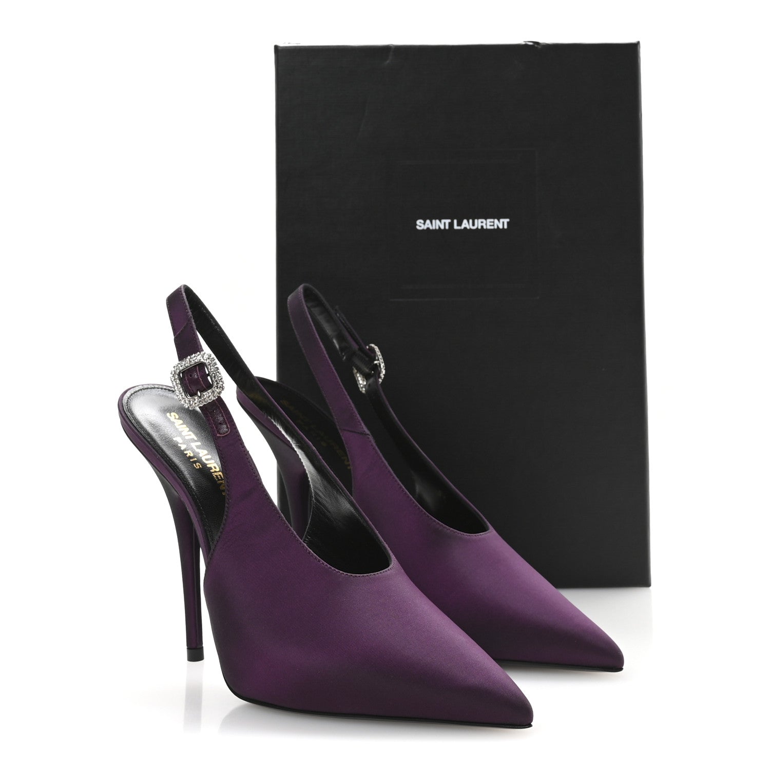 Saint Laurent Taffeta Yasmeen 115 Slingback Pumps 38.5 Prune 9 of 9