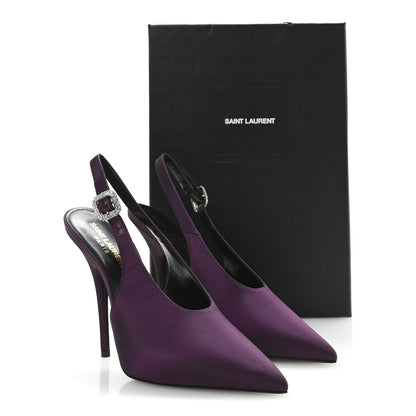 Saint Laurent Taffeta Yasmeen 115 Slingback Pumps 38.5 Prune 9 of 9