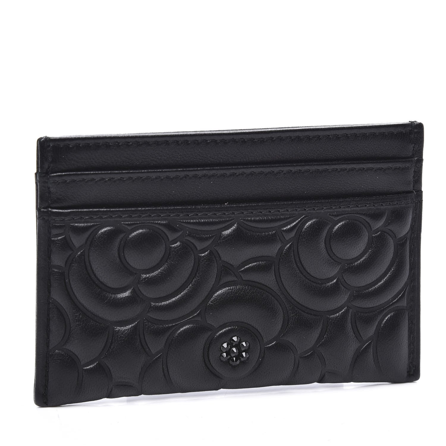Chanel Lambskin Camellia Embossed Card Holder So Black 2 of 10