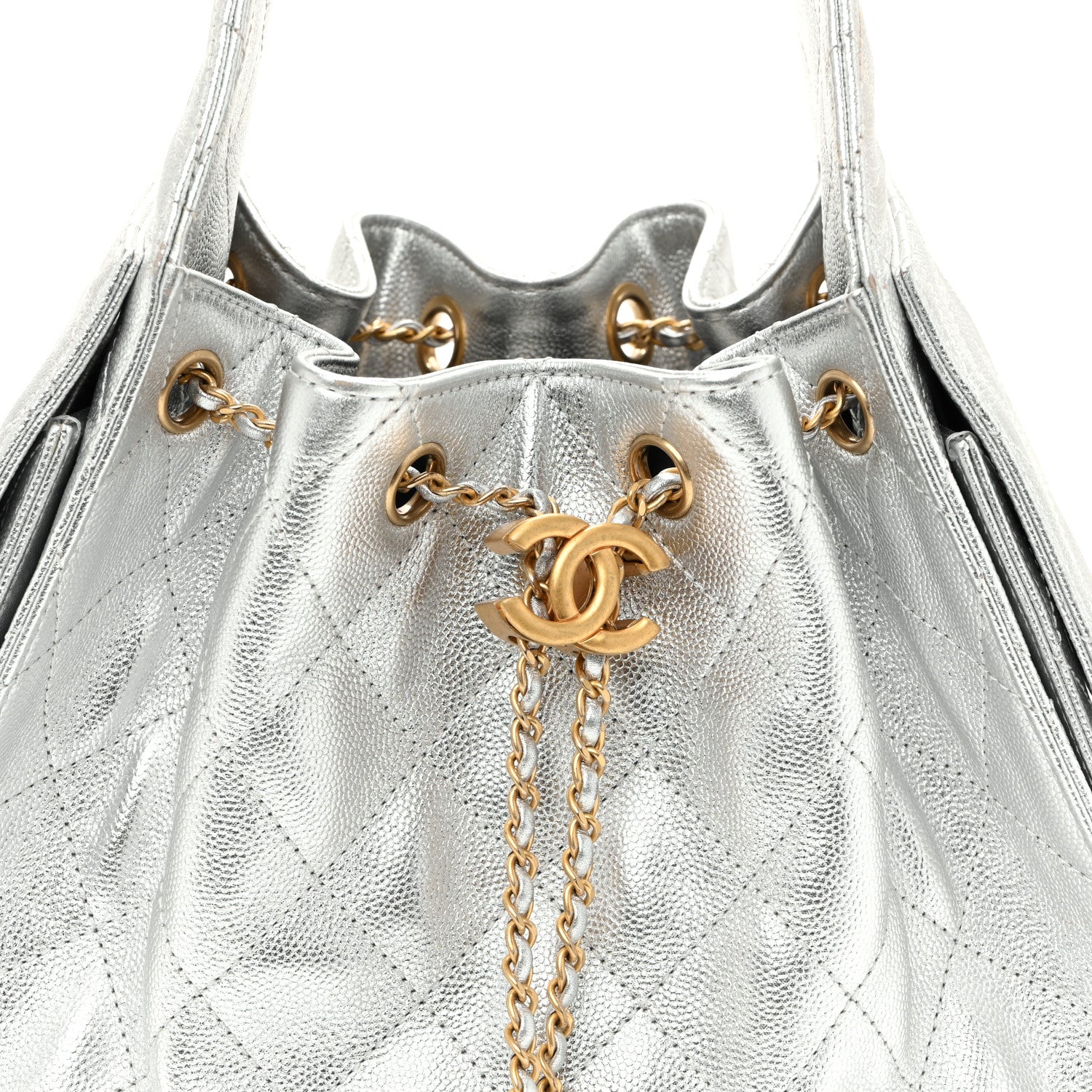 Chanel Metallic Caviar Quilted Small Chanel 25 Handbag Silver 8 of 10