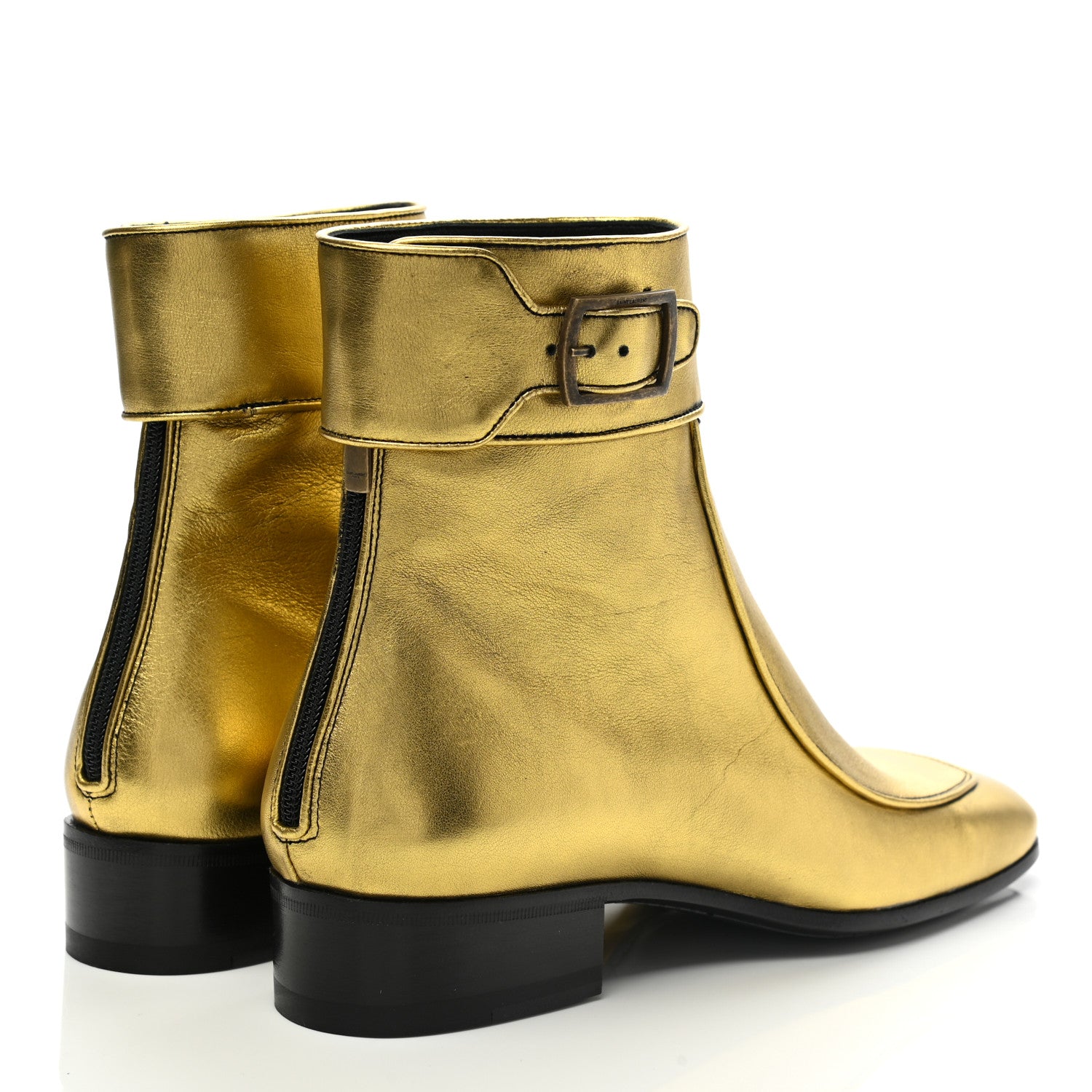 Saint Laurent Patent Calfskin Miles 30 Ankle Boots 41 Gold 4 of 11