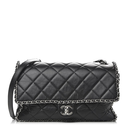 Chanel Crumpled Calfskin Quilted Large Chain All Over Flap Bag Black 1 of 10