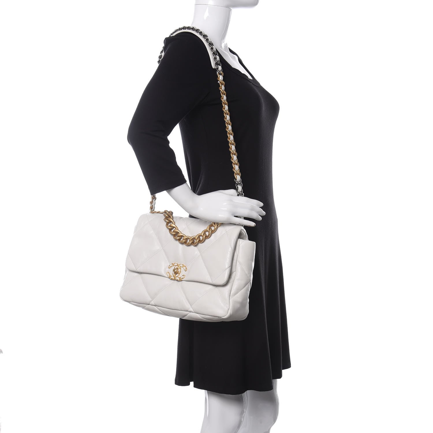 Chanel Goatskin Quilted Large Chanel 19 Flap White 2 of 10