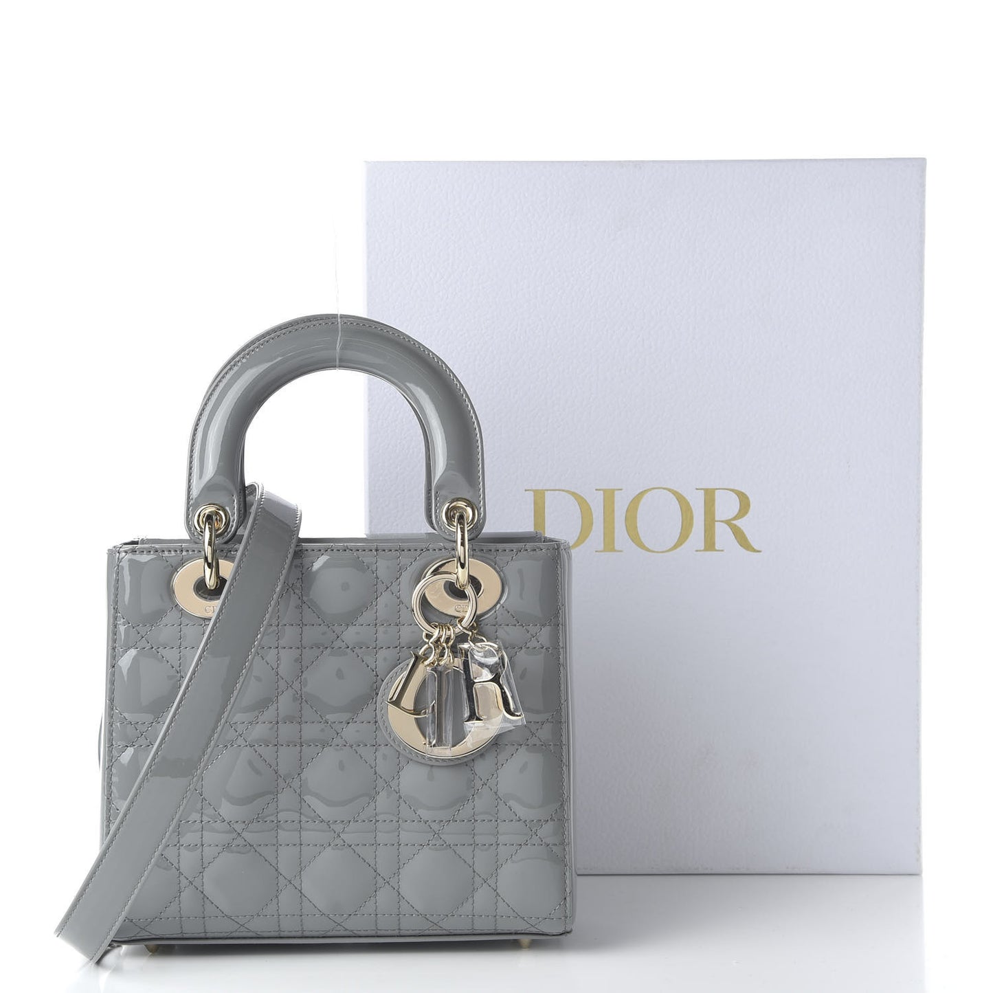 Patent Cannage Small Lady Dior Grey