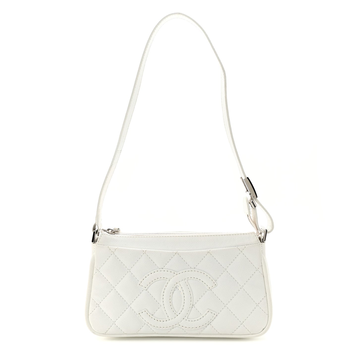 Caviar Quilted Timeless CC Shoulder Bag White
