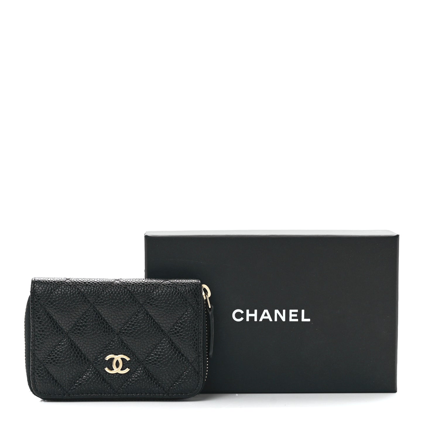 Caviar Quilted Zip Coin Purse Black