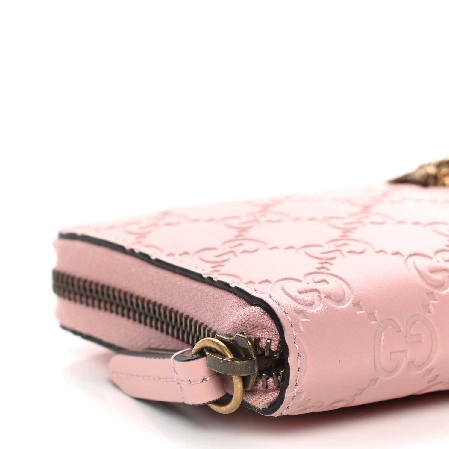 Gucci Guccissima Signature Crystal Cat Zip Around Wallet Light Candy Pink 8 of 10