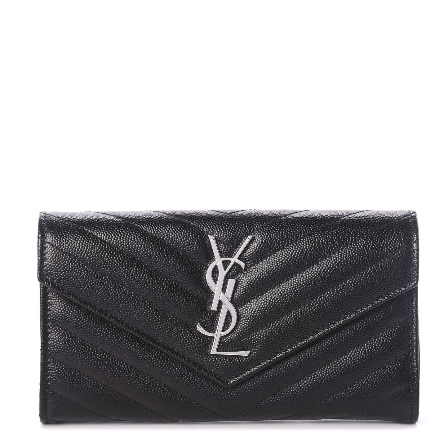 Grain De Poudre Matelasse Chevron Monogram Flap Wallet Black