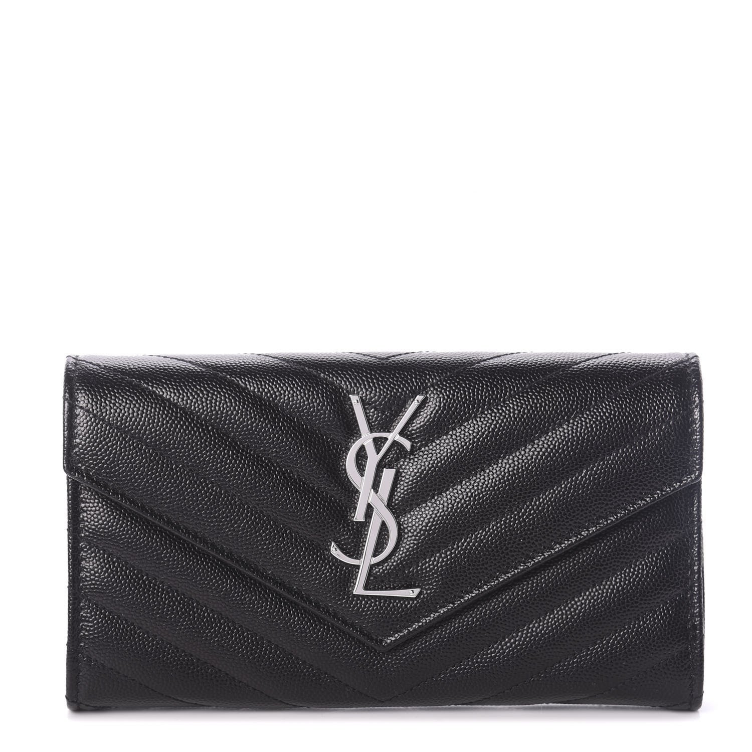 Saint Laurent Grain De Poudre Matelasse Chevron Monogram Flap Wallet Black 1 of 6