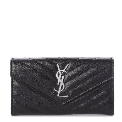 Saint Laurent Grain De Poudre Matelasse Chevron Monogram Flap Wallet Black 1 of 6