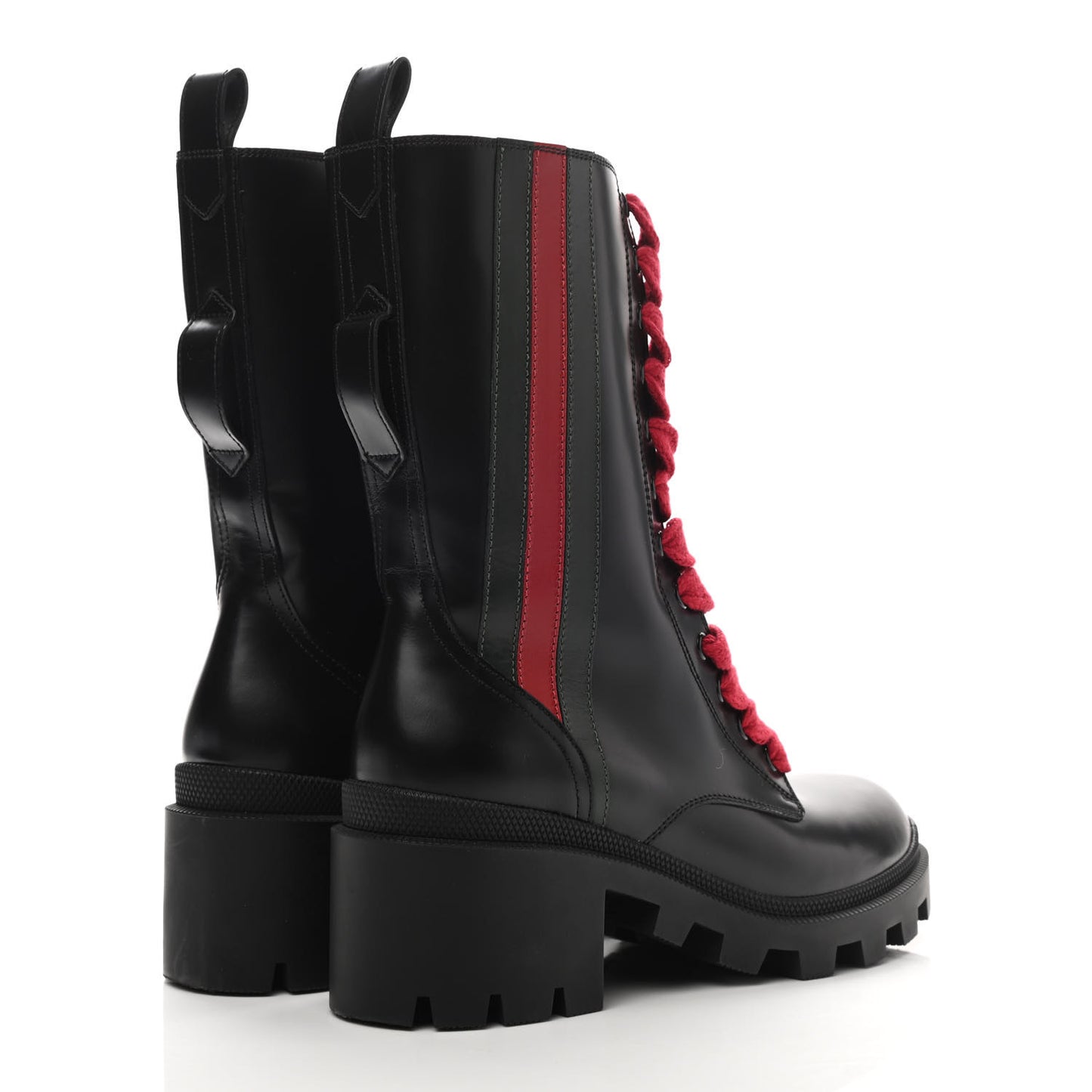 Magnum Calfskin Cirano Lux Web Lace Up Tall Combat Boots 37.5 Black Verde Hibiscus Red