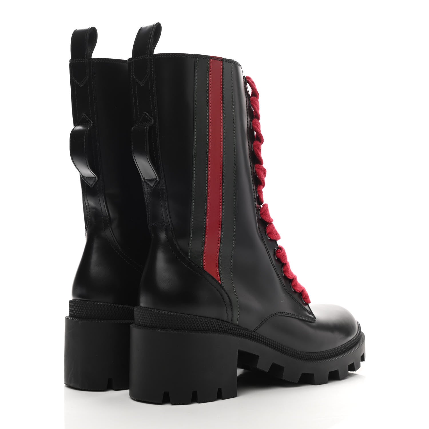 Gucci Magnum Calfskin Cirano Lux Web Lace Up Tall Combat Boots 37.5 Black Verde Hibiscus Red 4 of 7