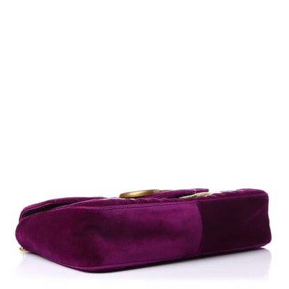 Gucci Velvet Matelasse Loved Embroidered Medium GG Marmont Shoulder Bag Fuchsia Violet Cyclamen 4 of 14