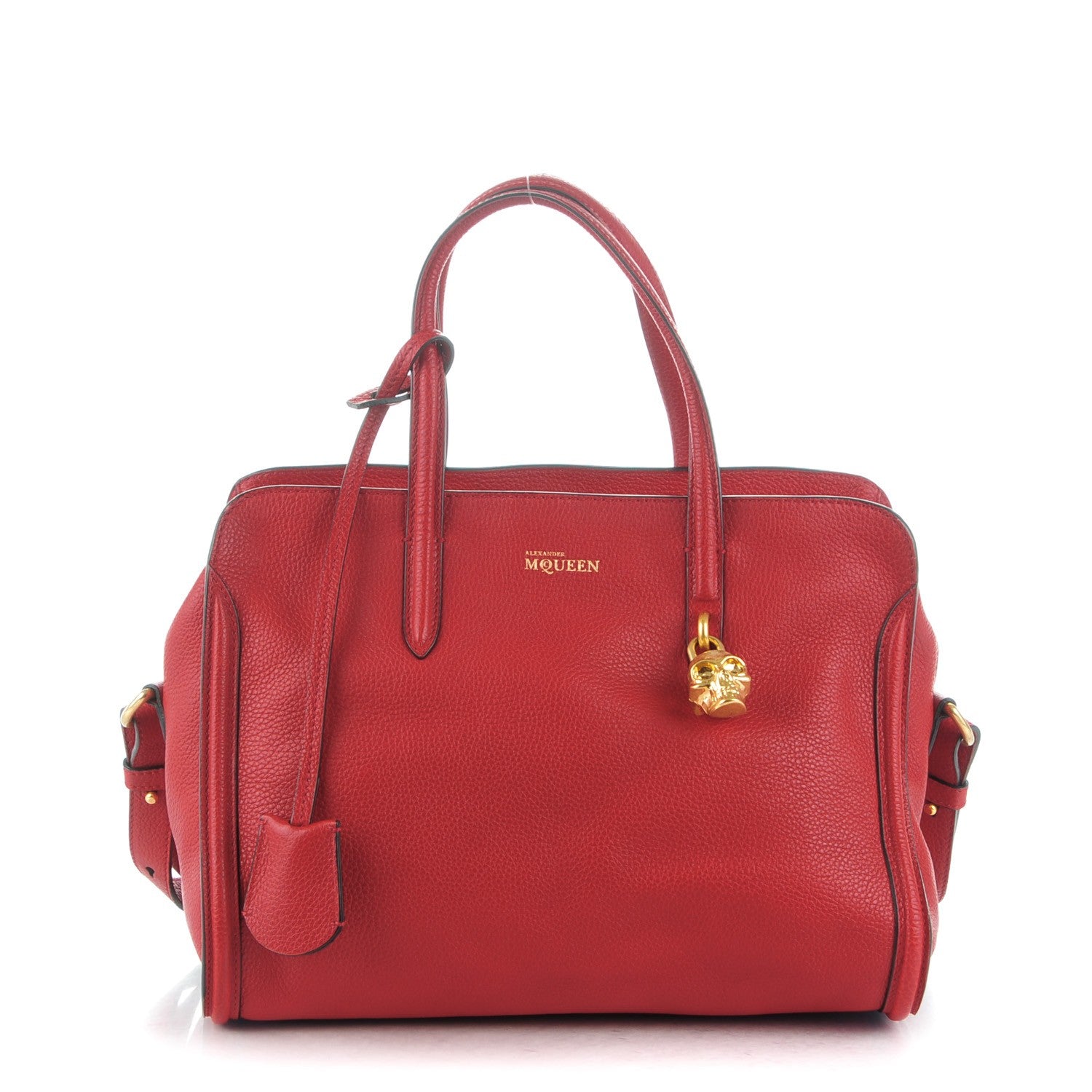 Alexander McQueen Pebbled Calfskin Small Skull Padlock Zip Around Tote Red 1 of 7