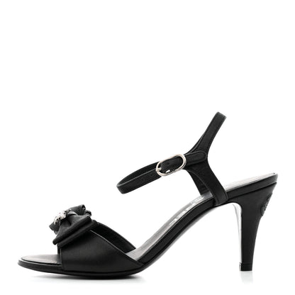 Chanel Crepe Grosgrain Crystal Bow Open Toe Sandals 35 Black 1 of 9