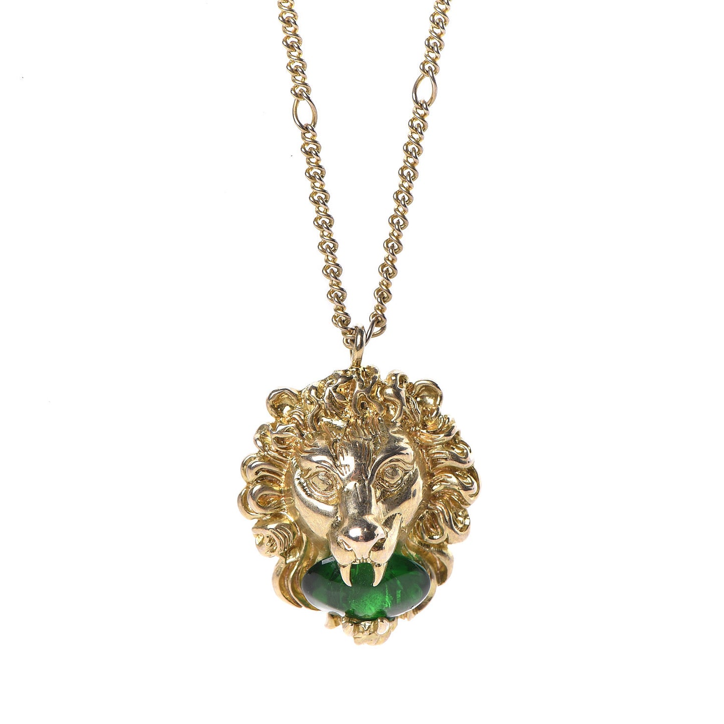 Metal Brass Swarovski Lion Head Necklace Gold Green