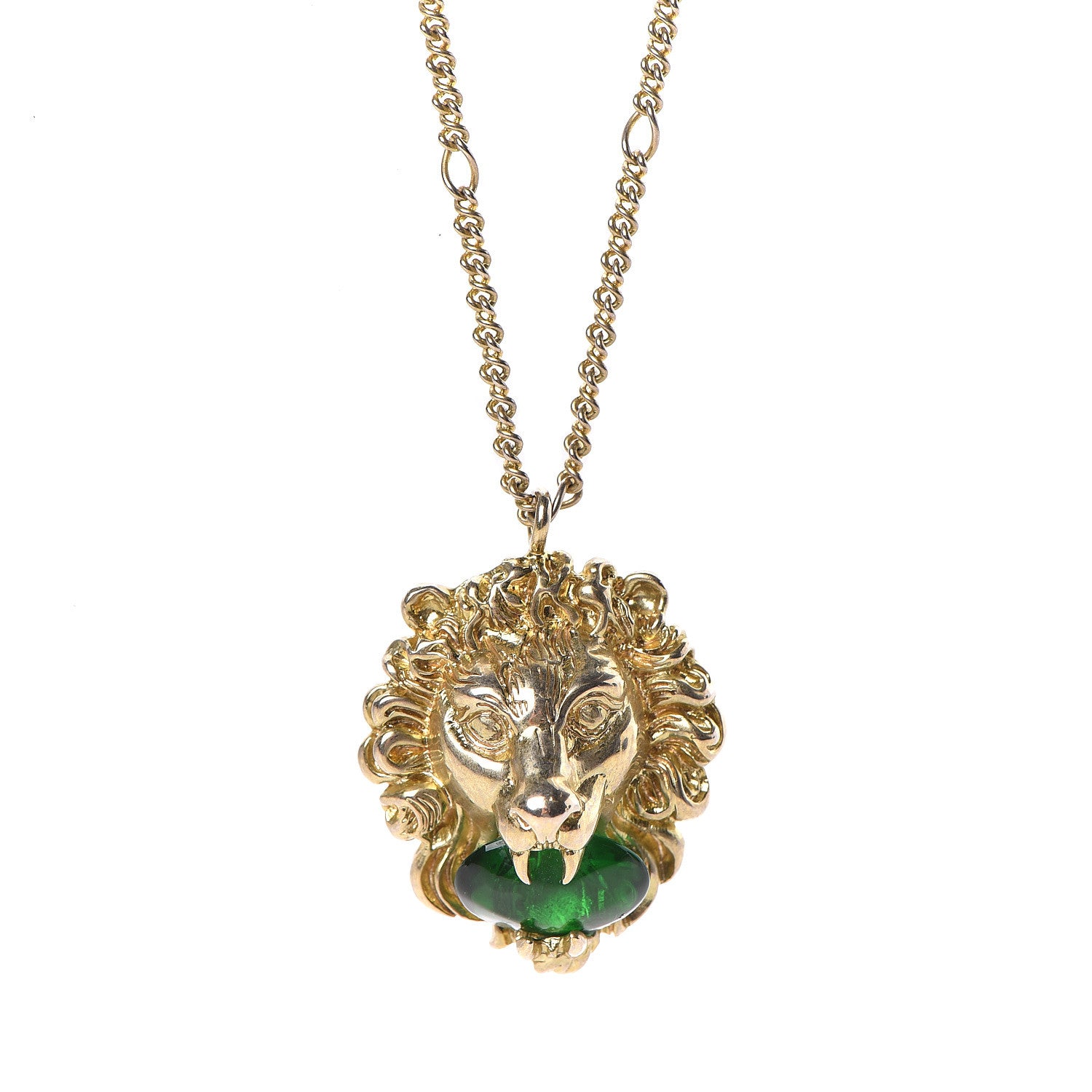 Gucci Metal Brass Swarovski Lion Head Necklace Gold Green 3 of 6