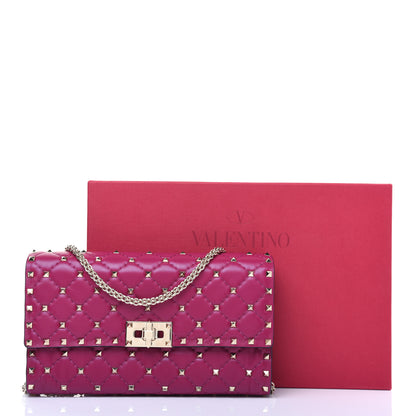 Valentino Garavani Nappa Rockstud Spike Wallet on Chain Raspberry 13 of 13