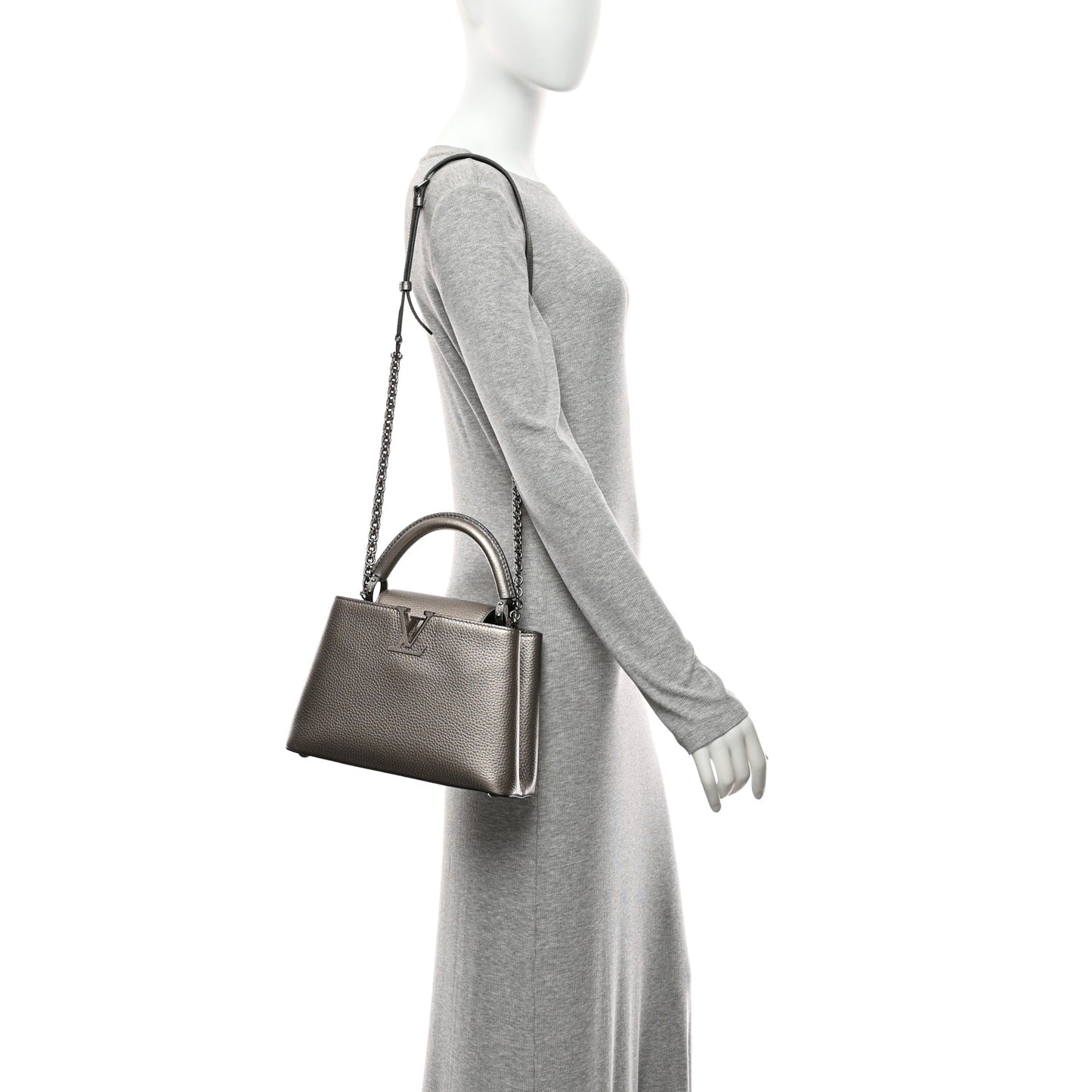 Metallic Calfskin Capucines BB Etain