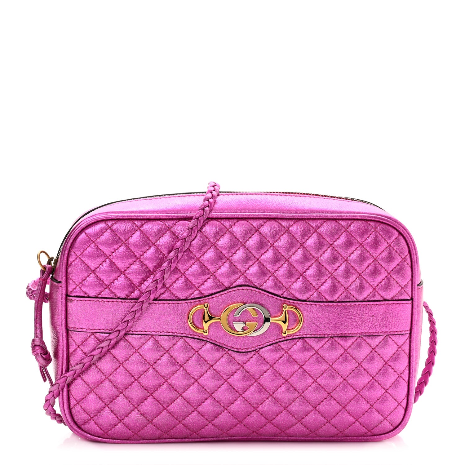 Gucci Laminated Nappa Trapuntata Small Zumi Shoulder Bag Fuxia 1 of 11