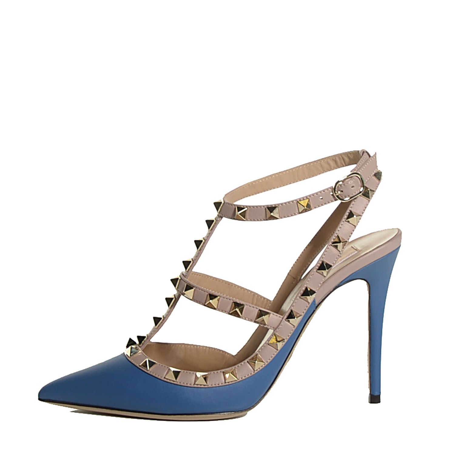 Valentino Garavani Nappa Rockstud Ankle Strap 100mm Pumps 38 Indaco Poudre 1 of 7