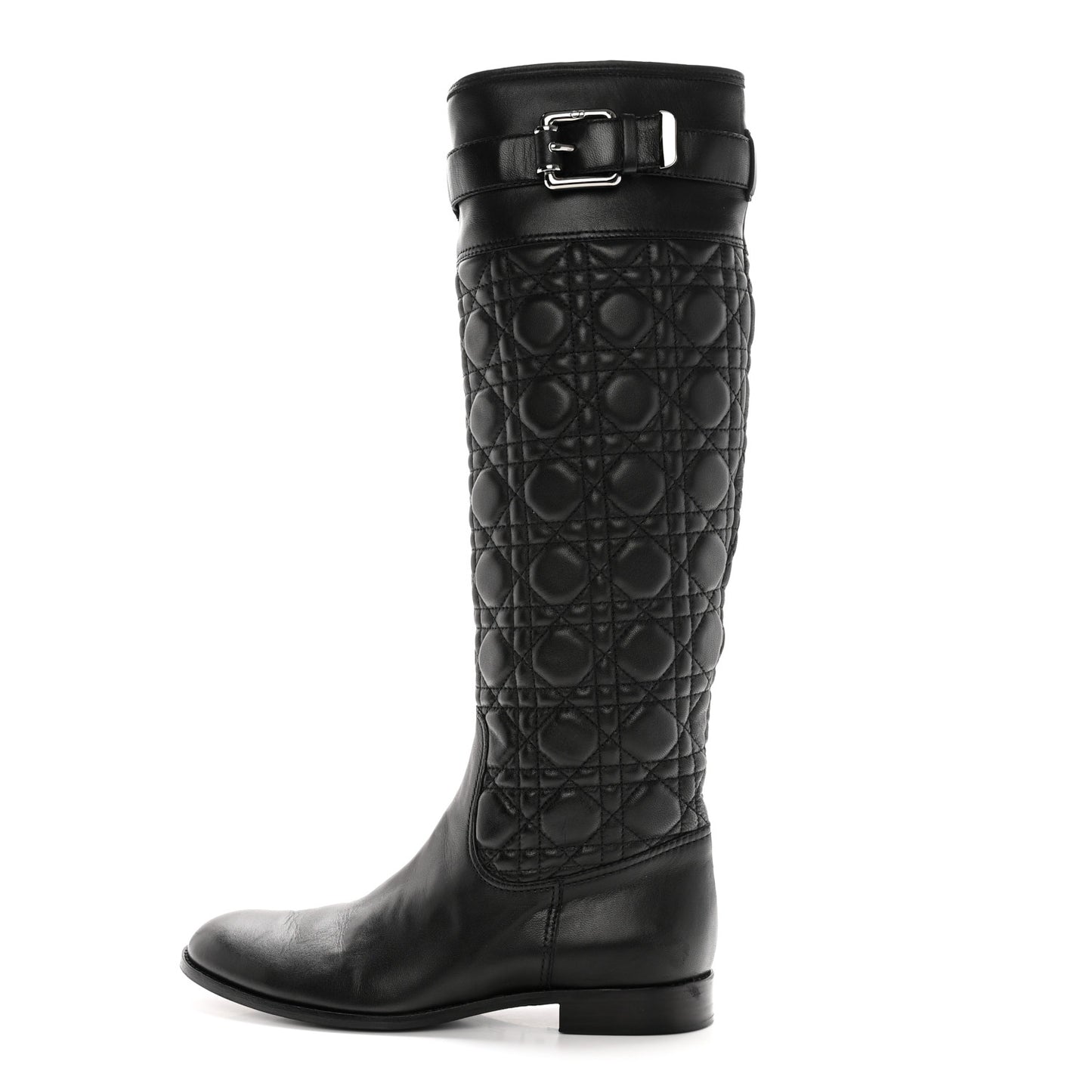 Calfskin Cannage Tall Riding Boots 38.5 Black