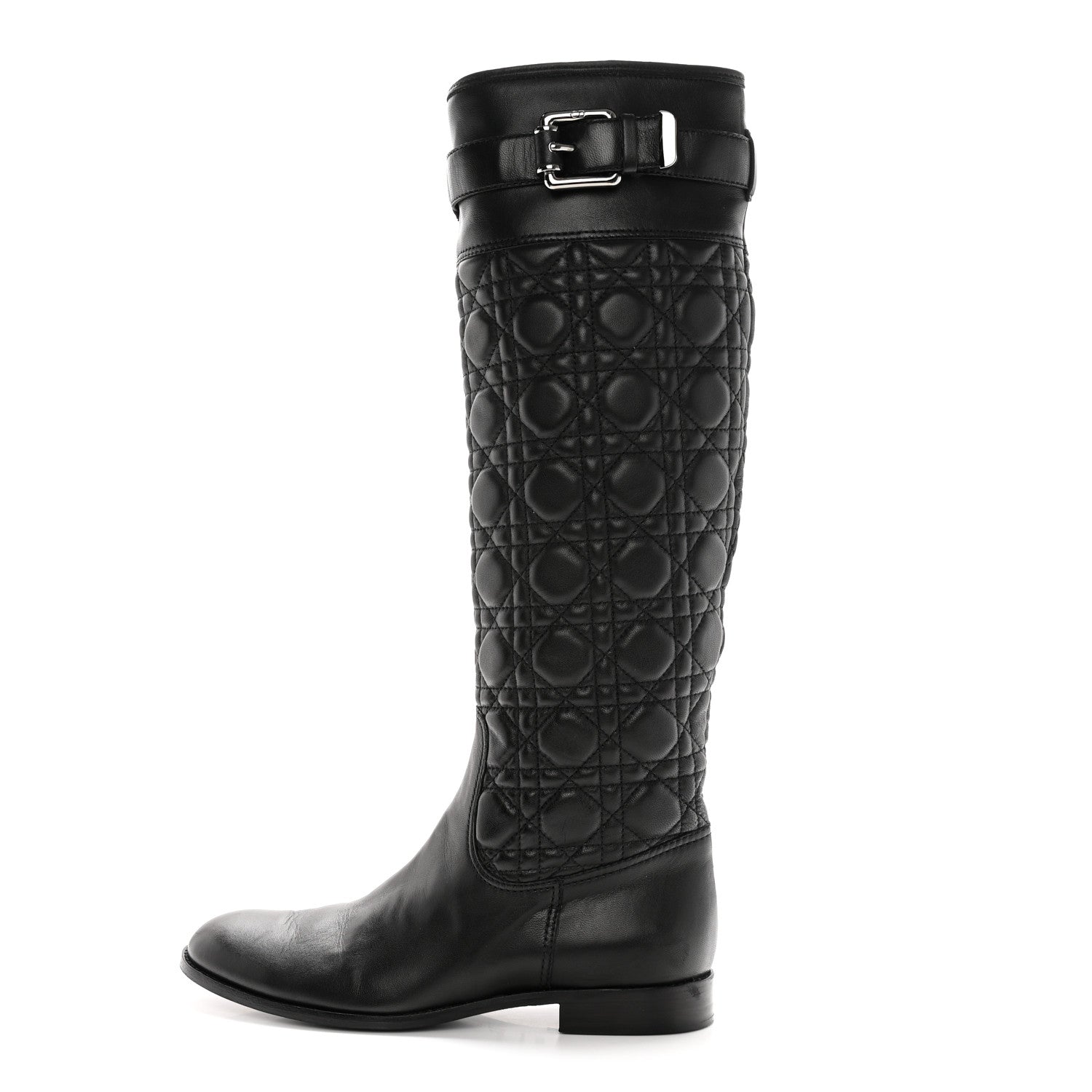 Christian Dior Calfskin Cannage Tall Riding Boots 38.5 Black 1 of 16