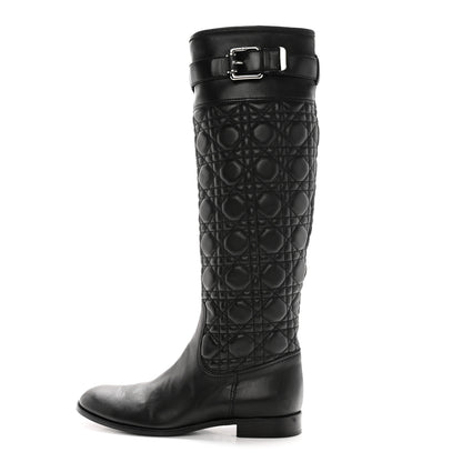 Christian Dior Calfskin Cannage Tall Riding Boots 38.5 Black 1 of 16