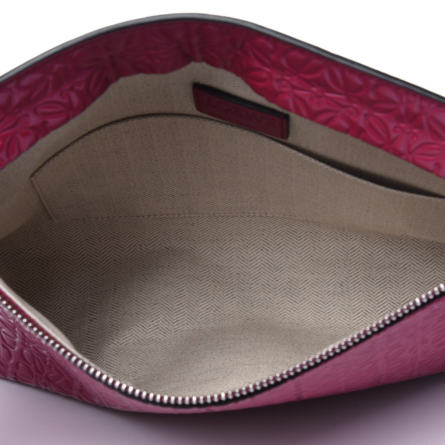 Calfskin Embossed Repeat T Pouch Raspberry