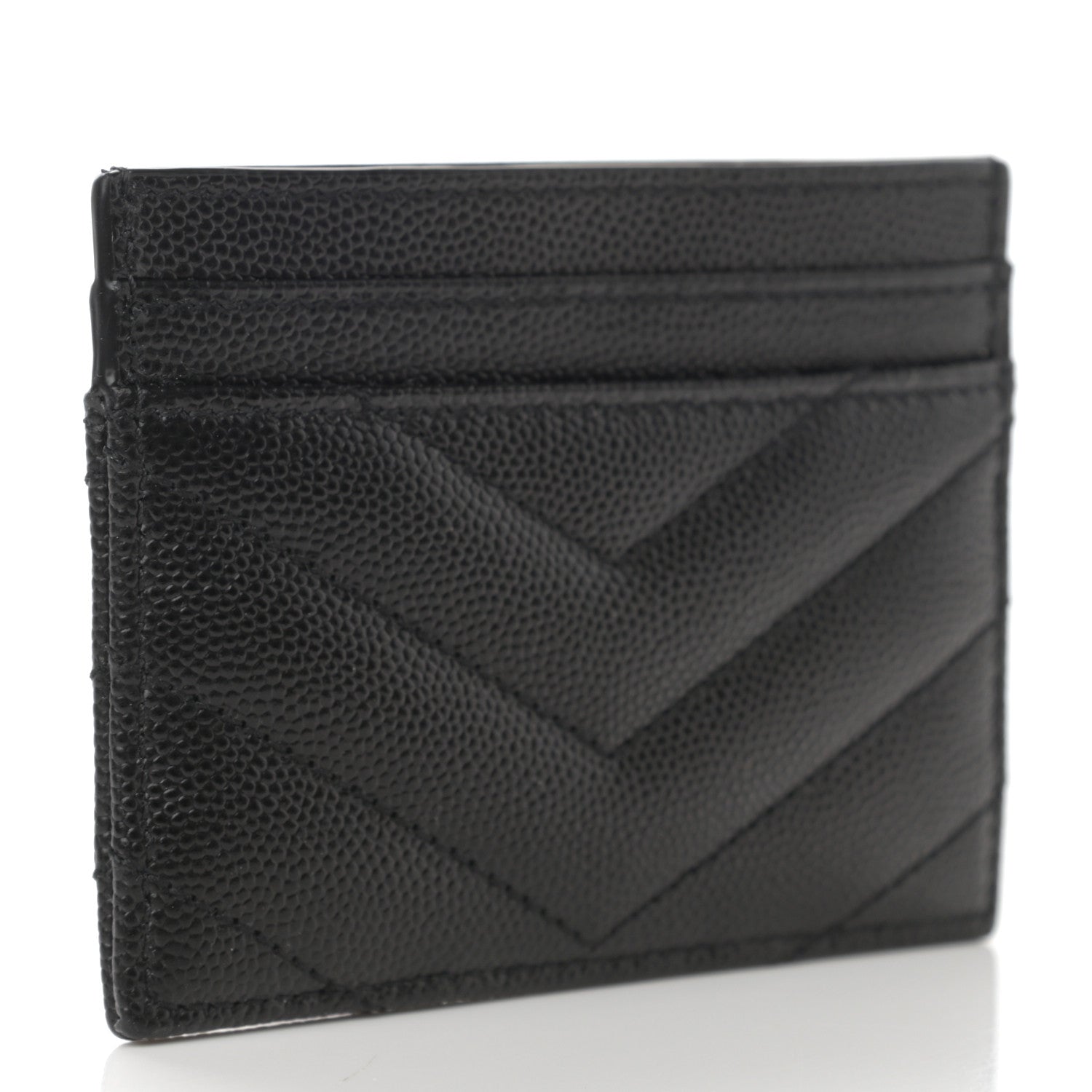 Saint Laurent Grain De Poudre Matelasse Chevron Monogram Credit Card Case Black 3 of 7