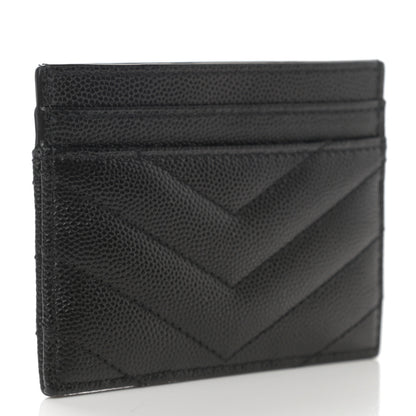 Saint Laurent Grain De Poudre Matelasse Chevron Monogram Credit Card Case Black 3 of 7