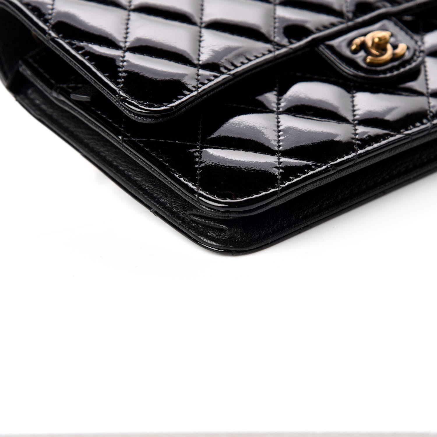 Chanel Patent Goatskin Quilted CC Eyelet Wallet On Chain WOC Black 5 of 10