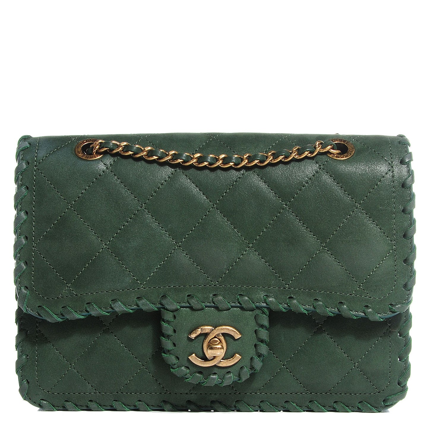 Metallic Suede Calfskin Small Happy Stitch Flap Green