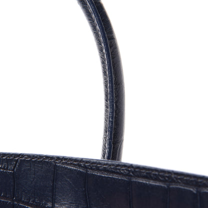 Saint Laurent Calfskin Crocodile Embossed Medium Souple Sac De Jour Navy 10 of 14