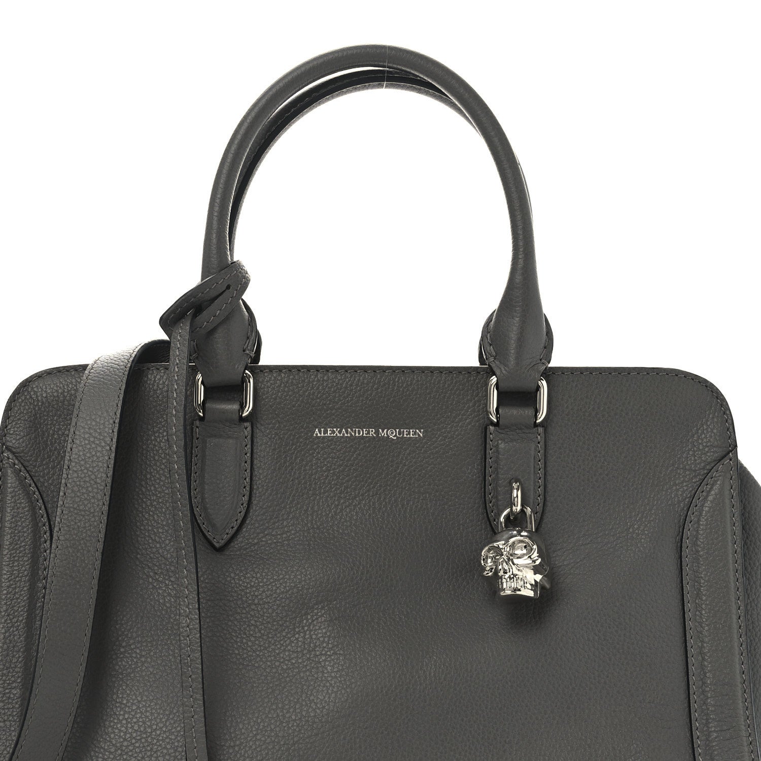 Alexander McQueen Pebbled Calfskin Small Skull Padlock Zip Around Tote Dark Grey 8 of 10
