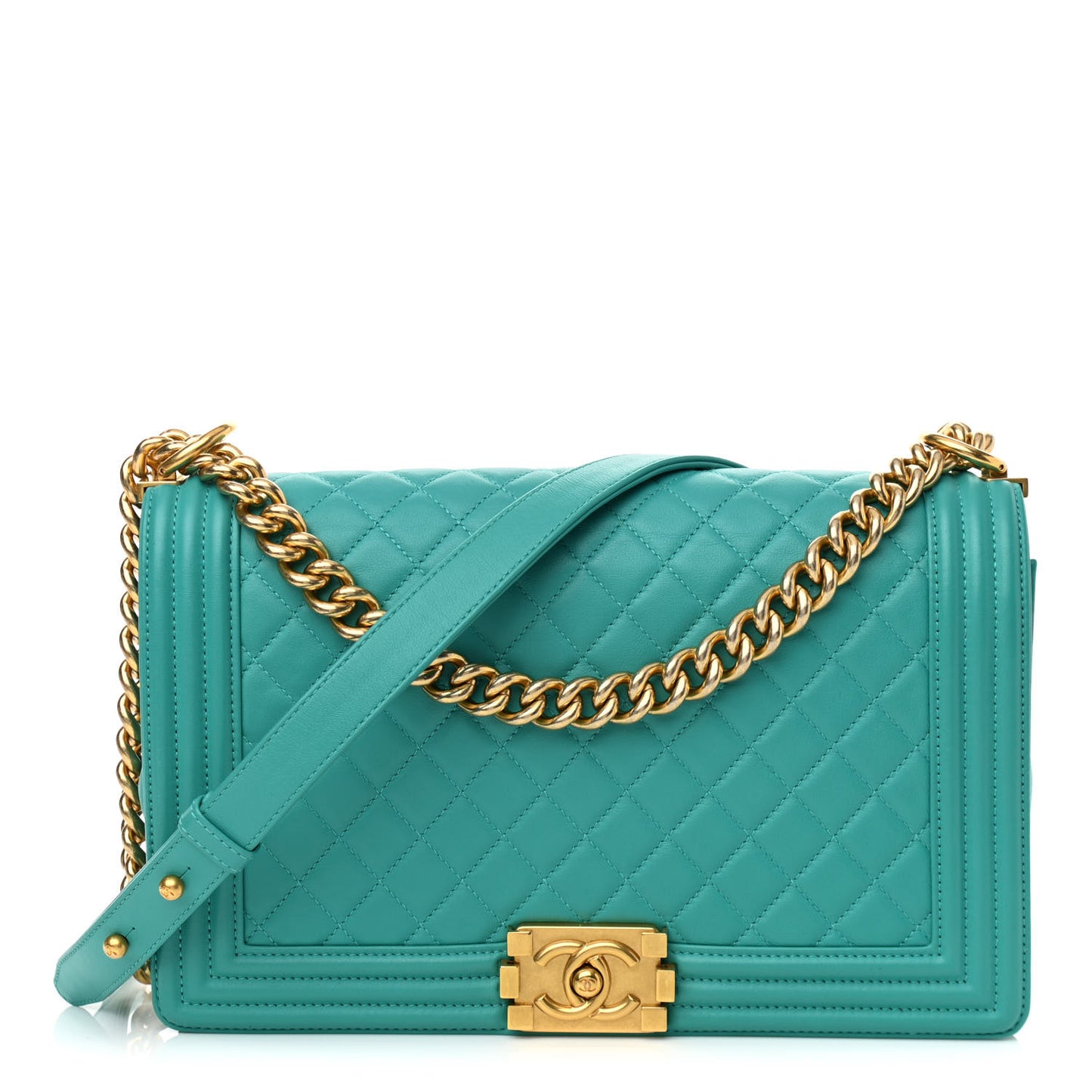 Calfskin Quilted New Medium Boy Flap Dark Turquoise